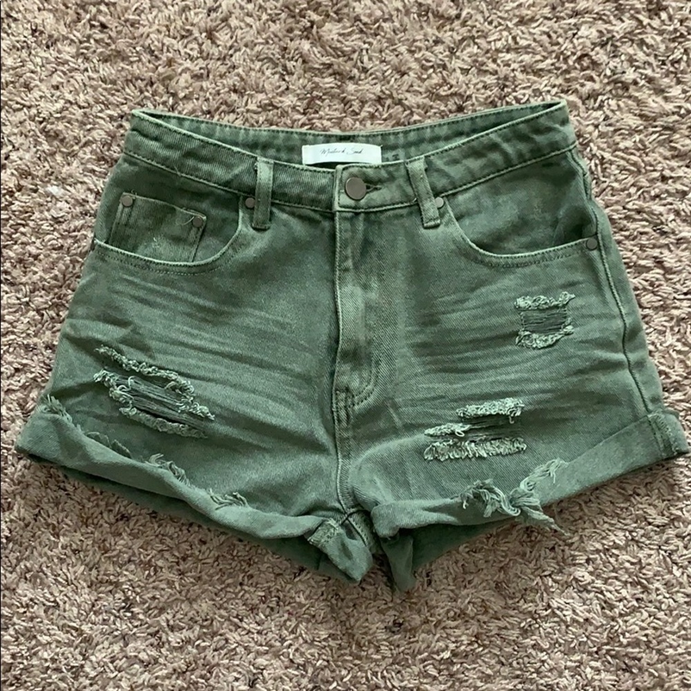 Hunter Green Ripped Jean Short - Dottie Couture